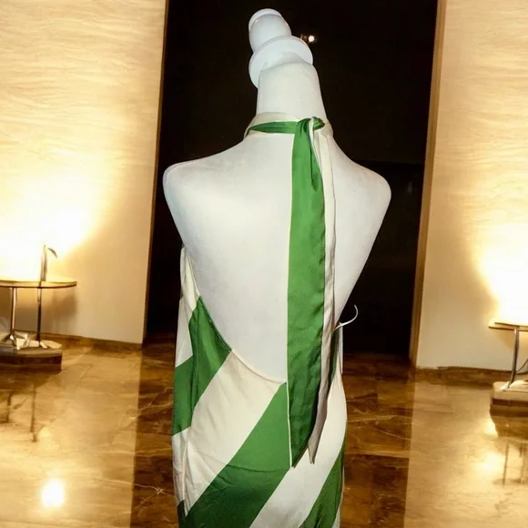 Ronny Kobo Chantell Diagonal Striped Halterneck Maxi Dress